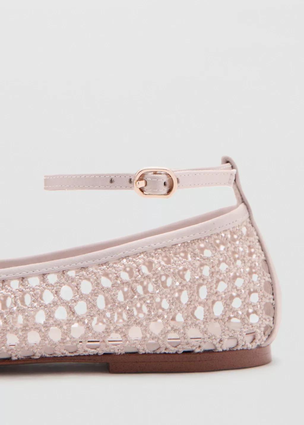 Pink Crochet Ankle Strap Ballerinas, Light-Pastel Pink, large image number 1
