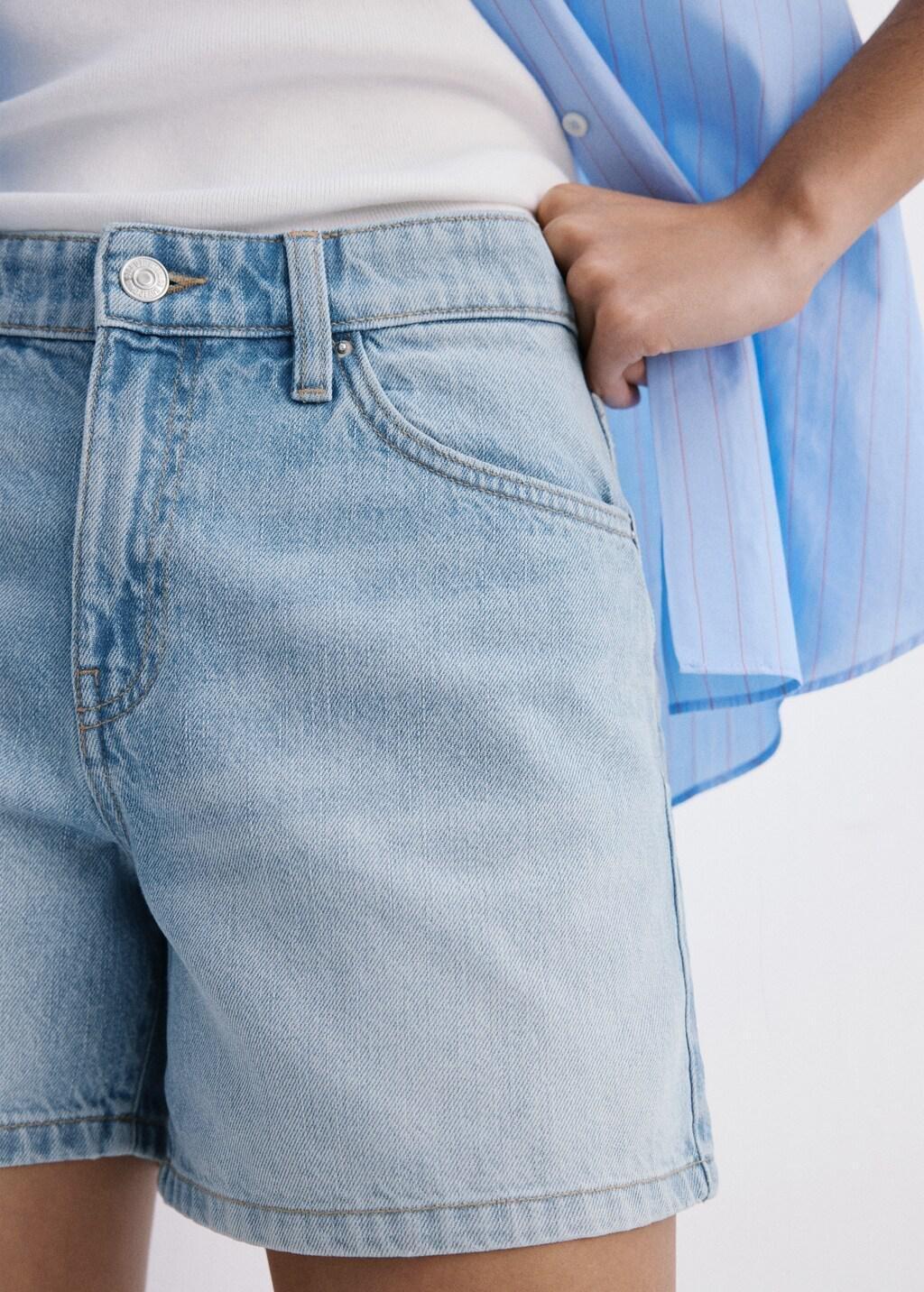 Blue Straight-Fit Denim Shorts, Open Blue, large image number 3
