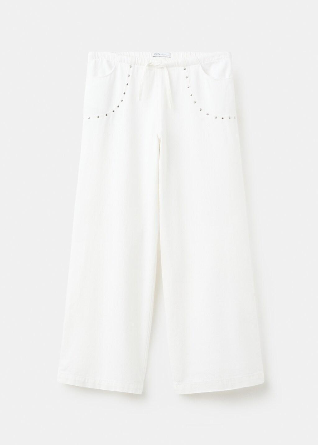White Studded Long Trousers, Kids Girls, White, large image number 6