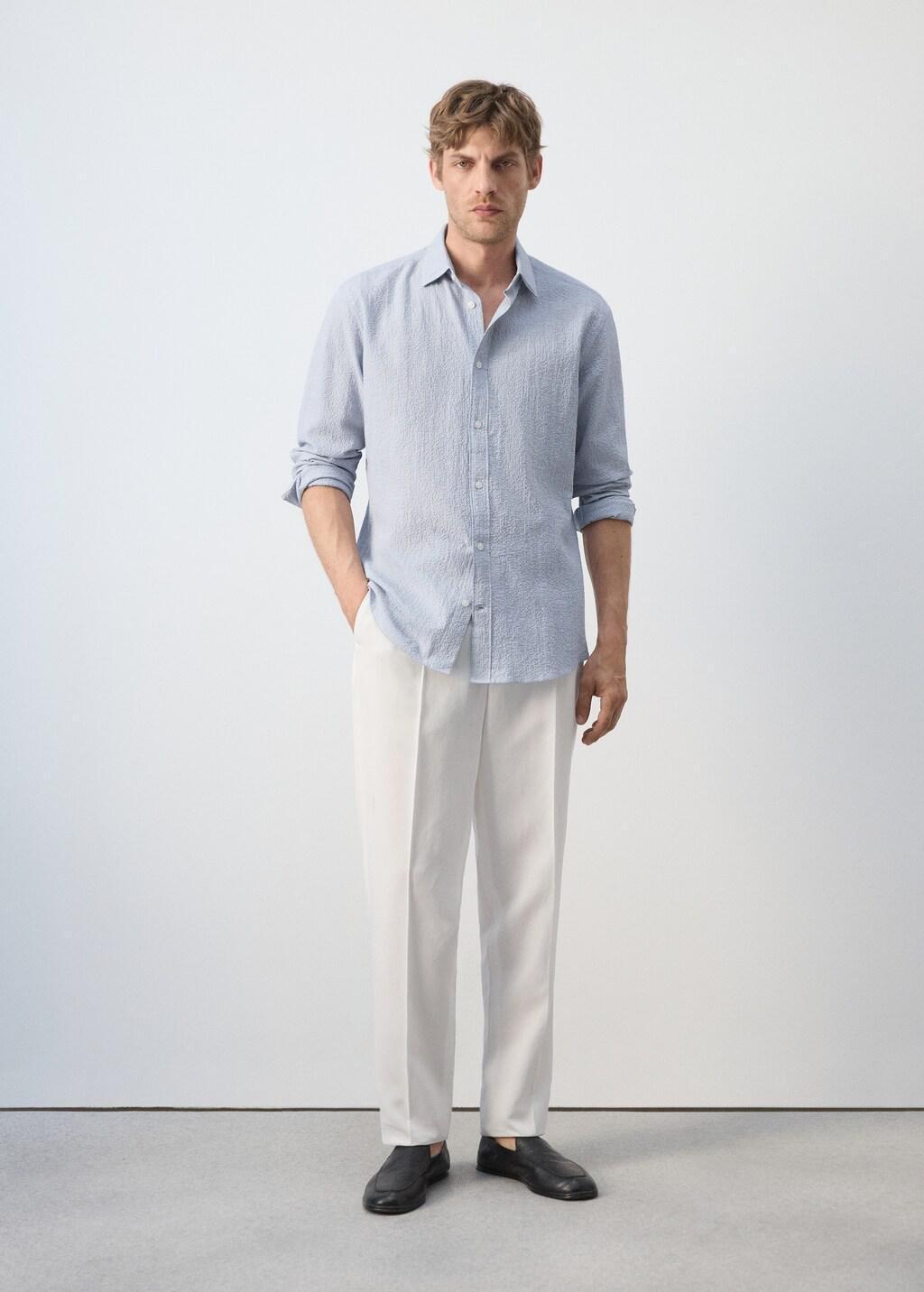 BLUE Seersucker striped texture shirt, Medium Blue, large image number 0