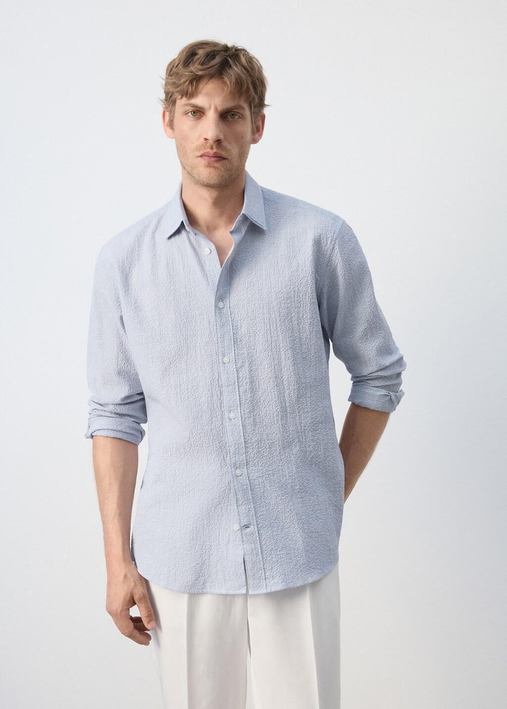 BLUE Seersucker striped texture shirt, Medium Blue, large image number 3
