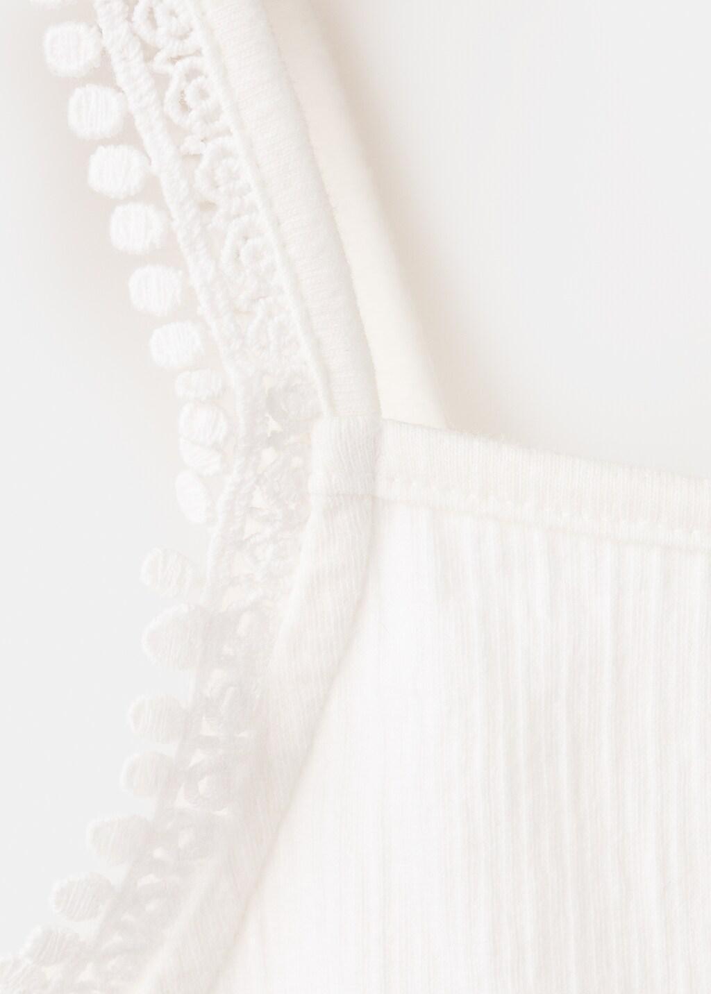 White Sleeveless Vest With Embroidered Details, Kids Girl, Natural White, large image number 0