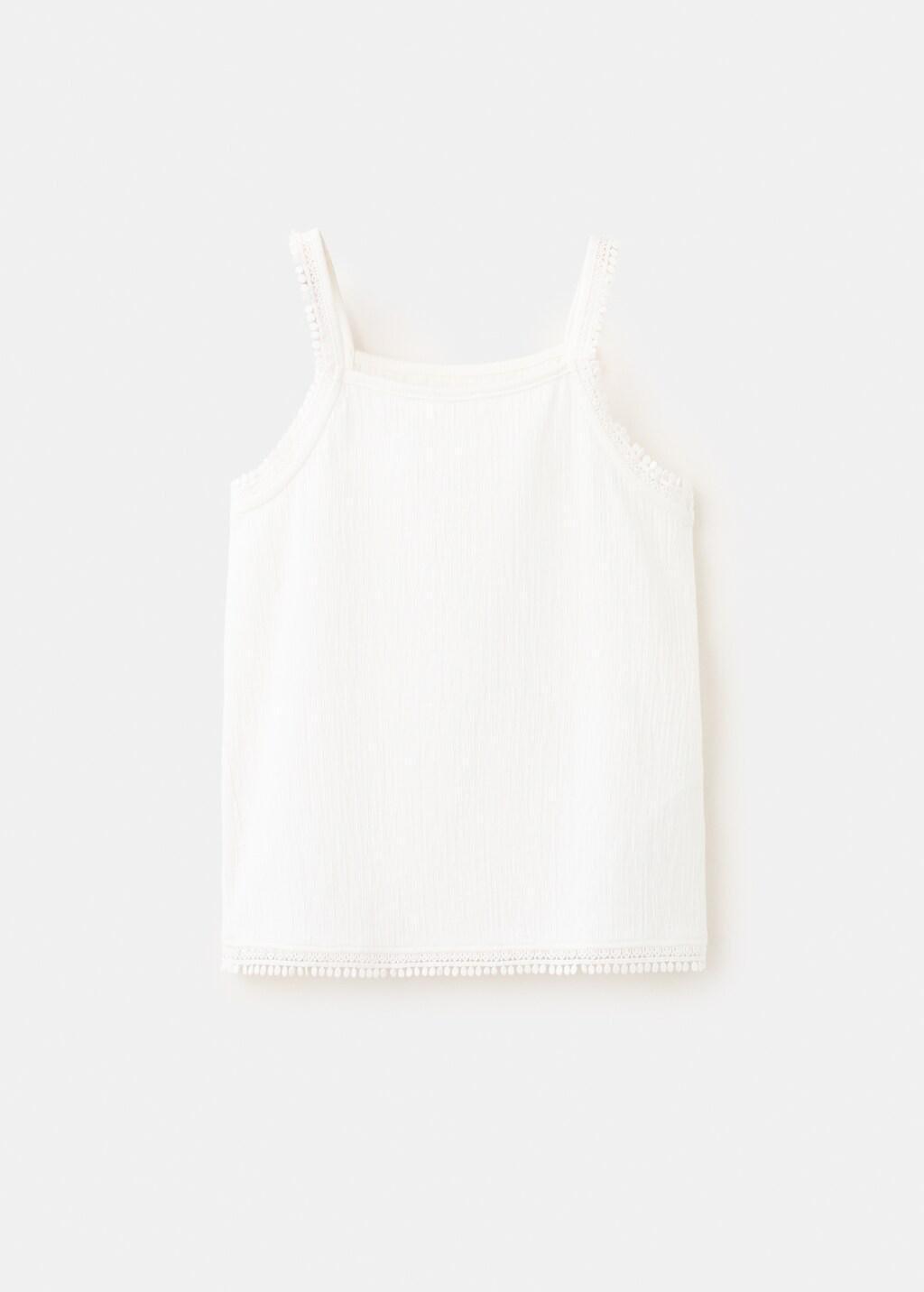 White Sleeveless Vest With Embroidered Details, Kids Girl, Natural White, medium