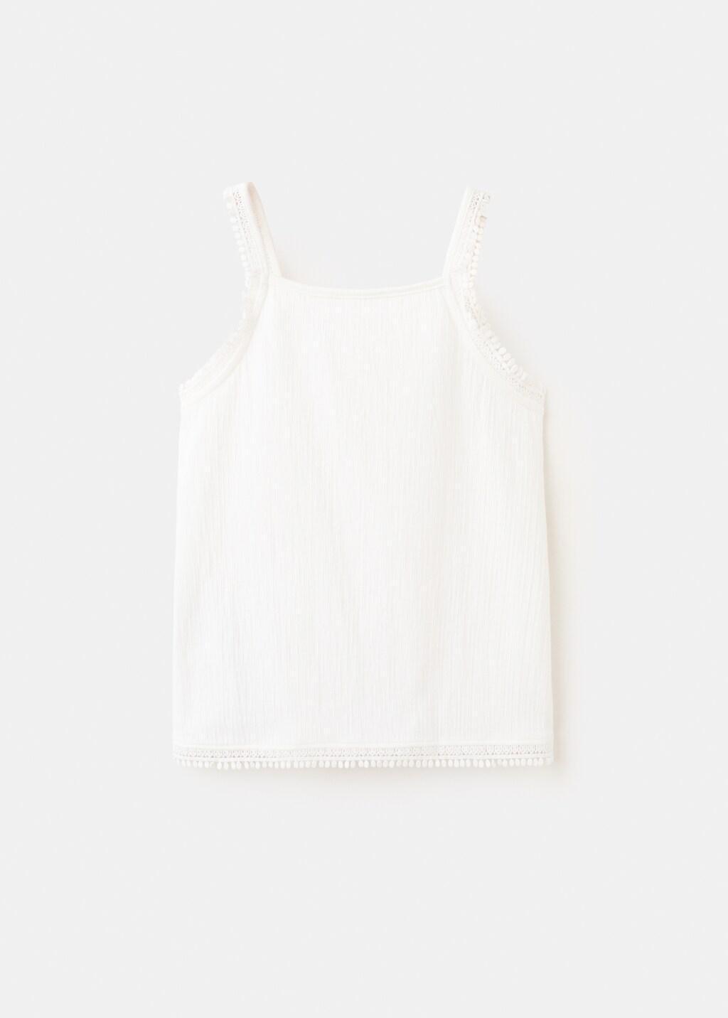 White Sleeveless Vest With Embroidered Details, Kids Girl, Natural White, large image number 5