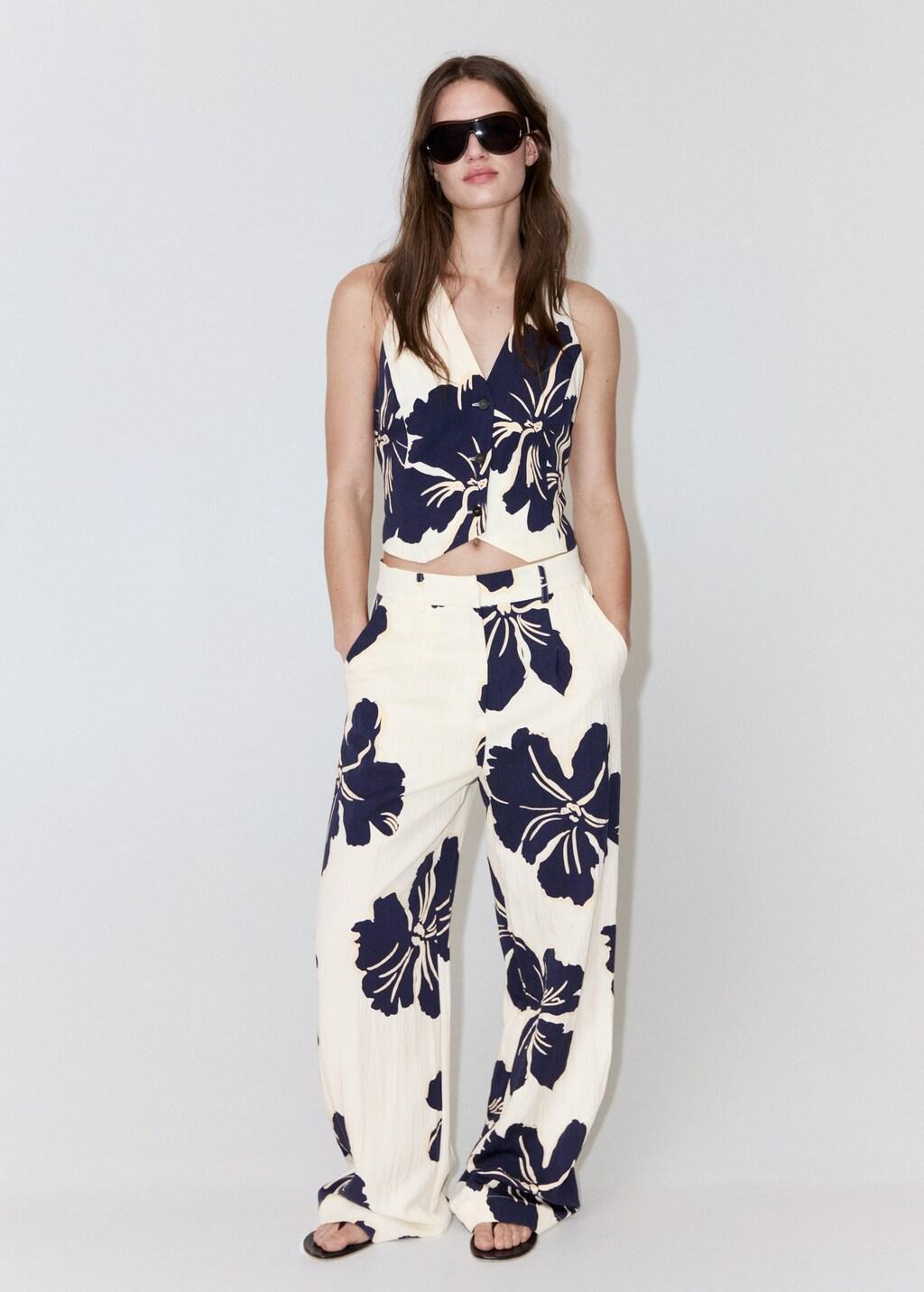 NATURAL WHITE Floral print lyocell gilet, Natural White, large image number 0