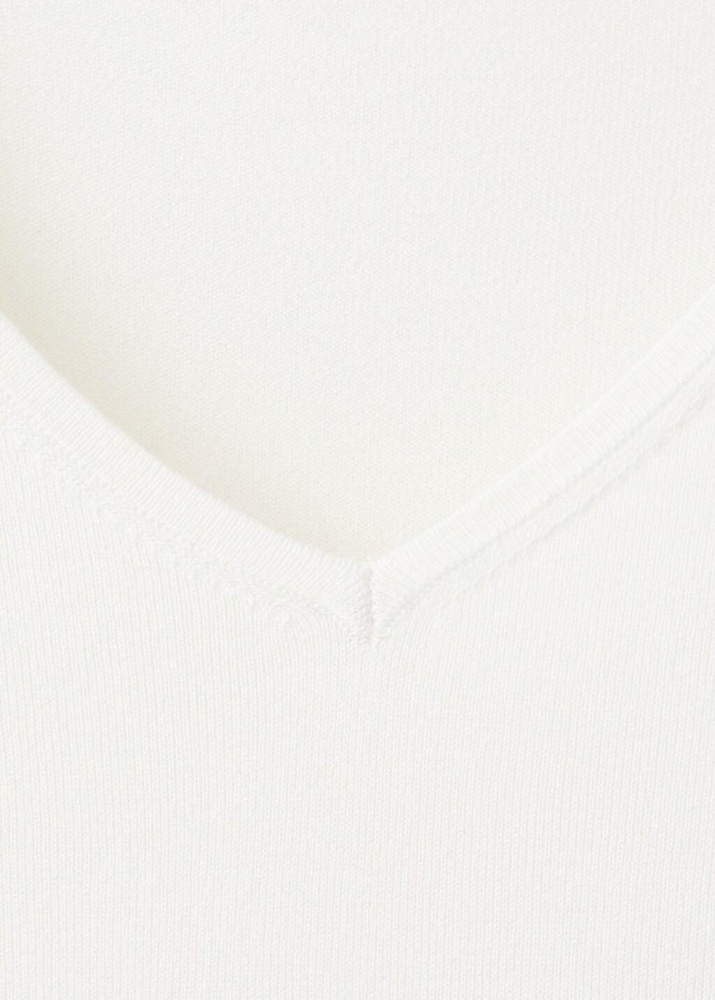 White V-Neck Knit Sweater, White, medium