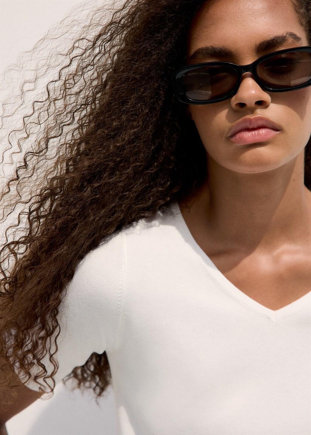 WHITE V-neck knit sweater, White, large image number 4