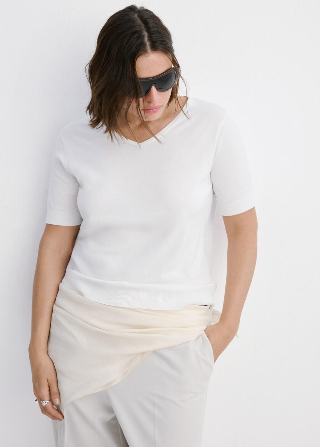 WHITE V-neck knit sweater, White, large image number 6