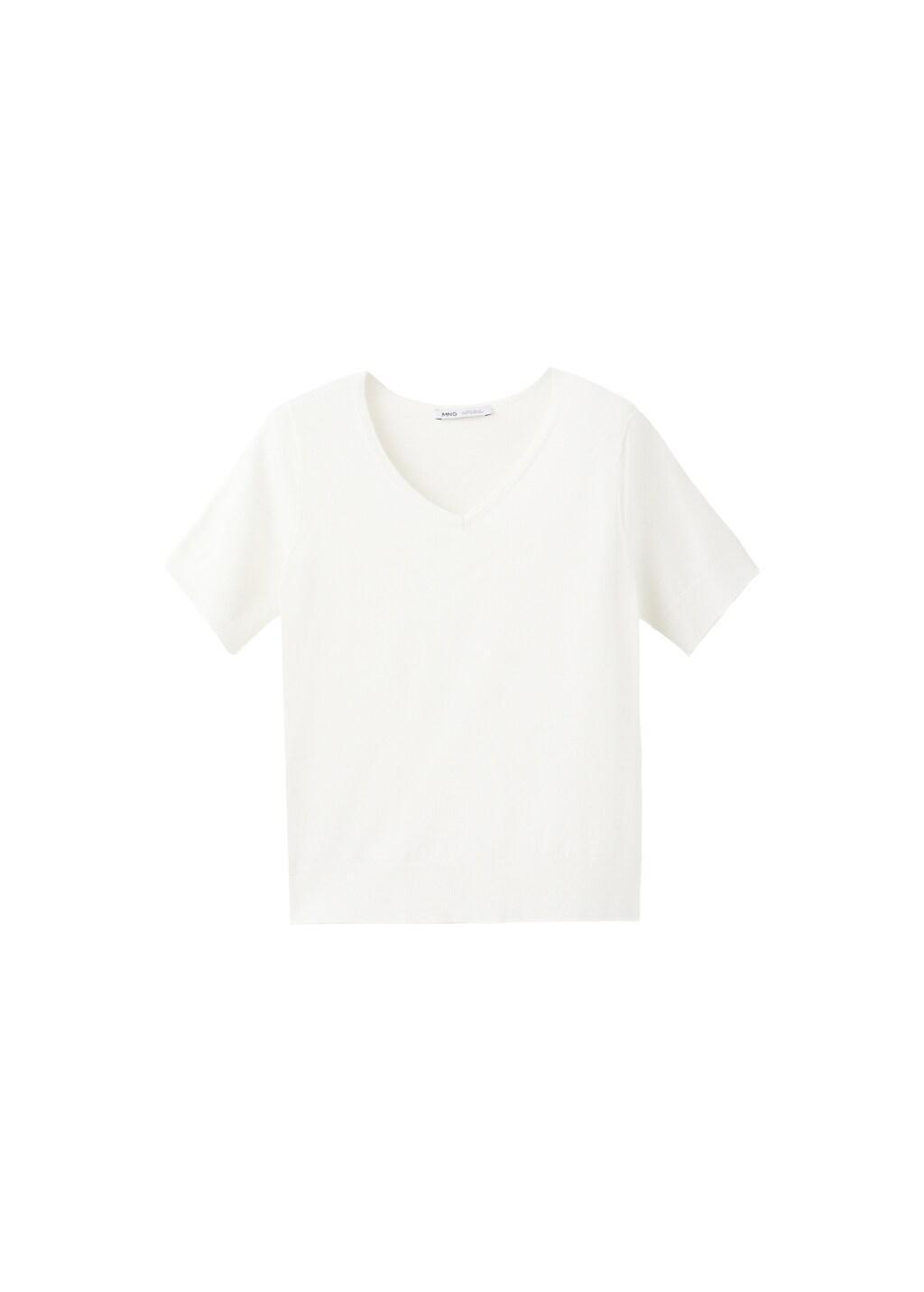 WHITE V-neck knit sweater, White, large image number 7