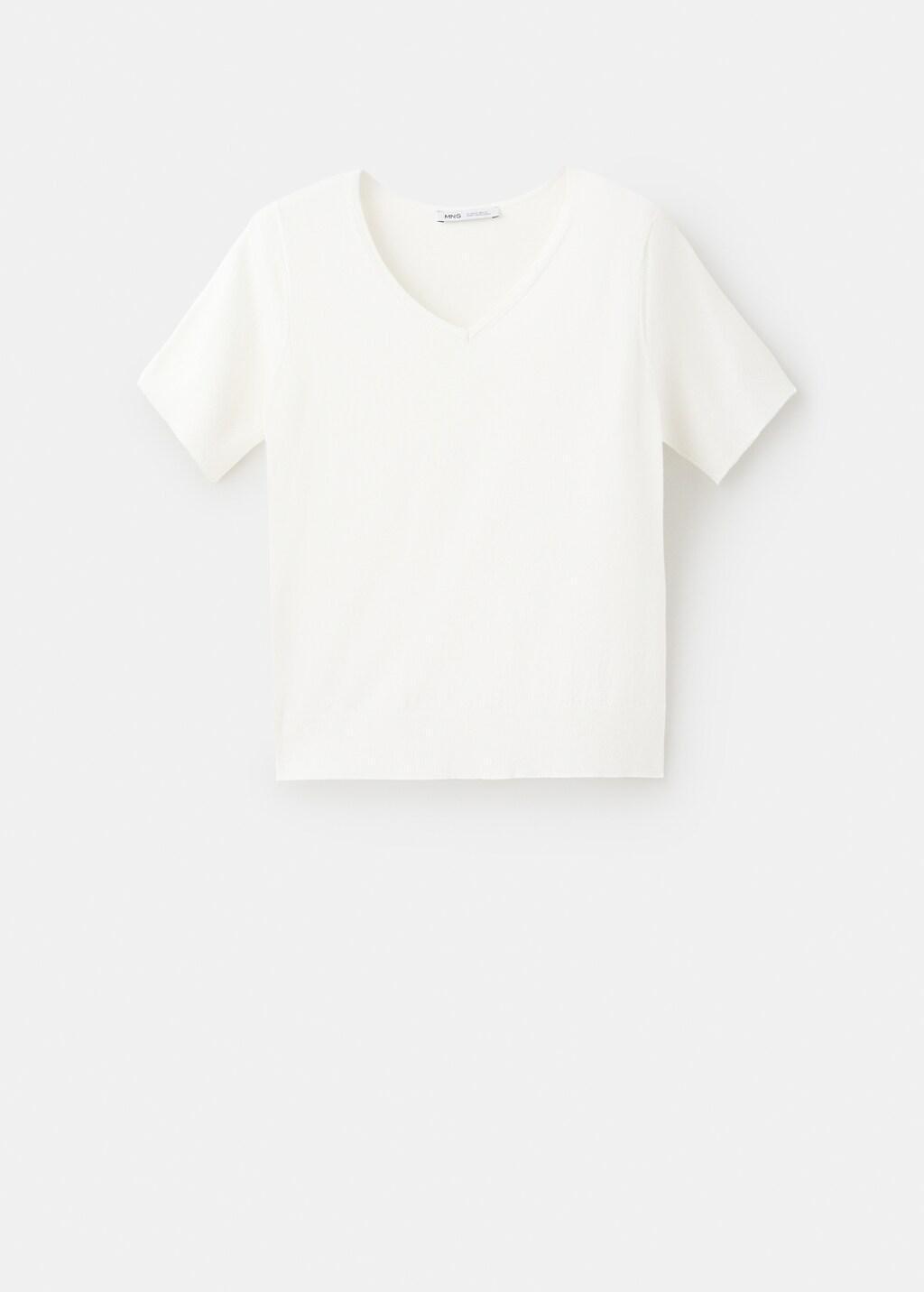 WHITE V-neck knit sweater, White, large image number 8