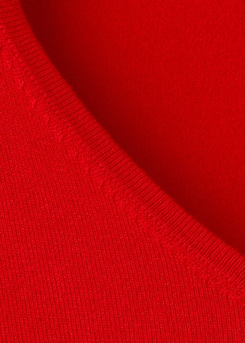 Red V-Neck Knit Sweater, Red, medium