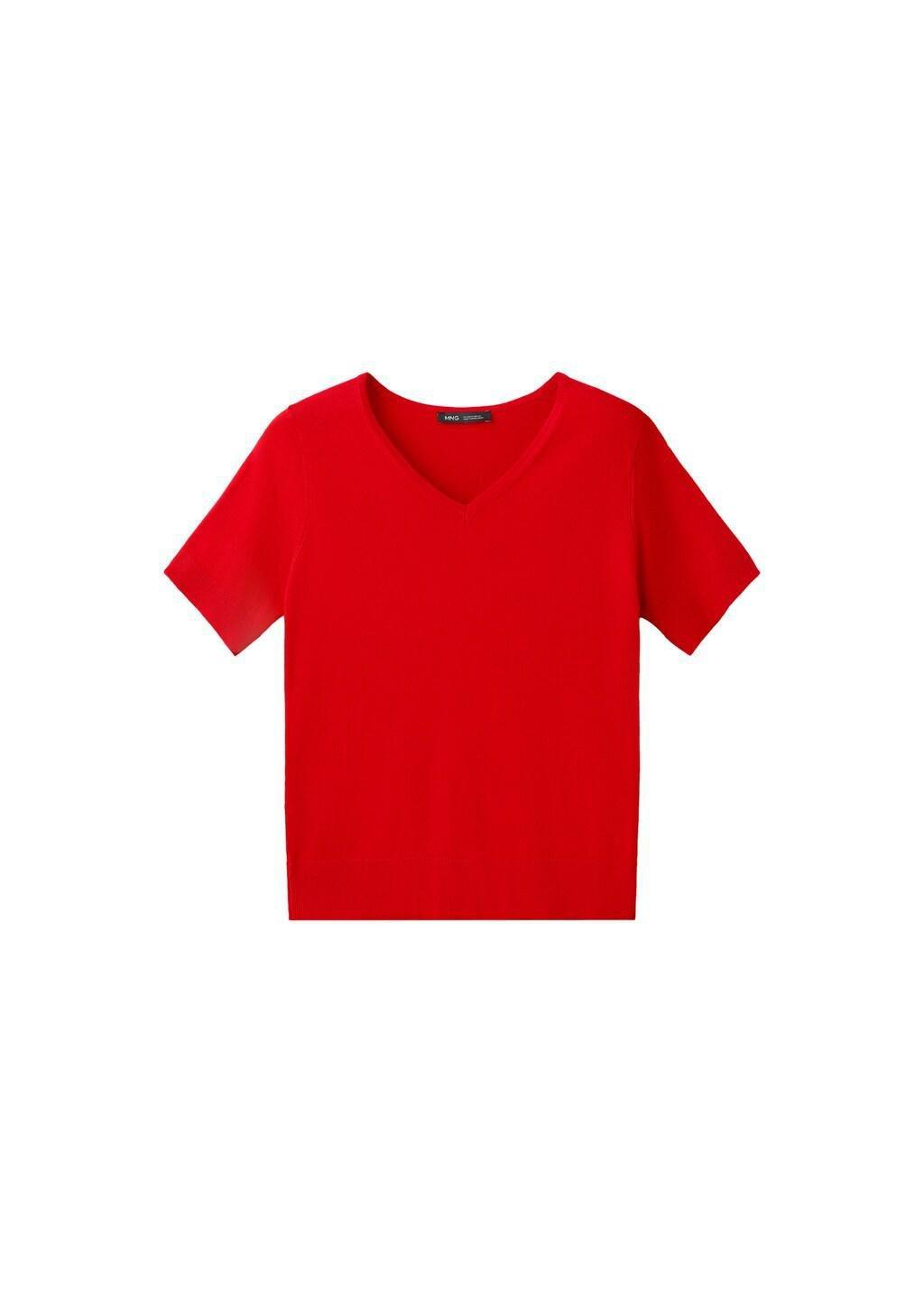 Red V-Neck Knit Sweater, Red, large image number 7