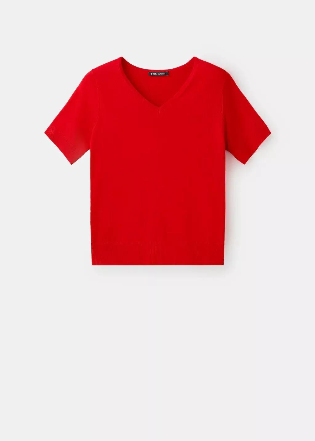 Red V-Neck Knit Sweater, Red, large image number 8