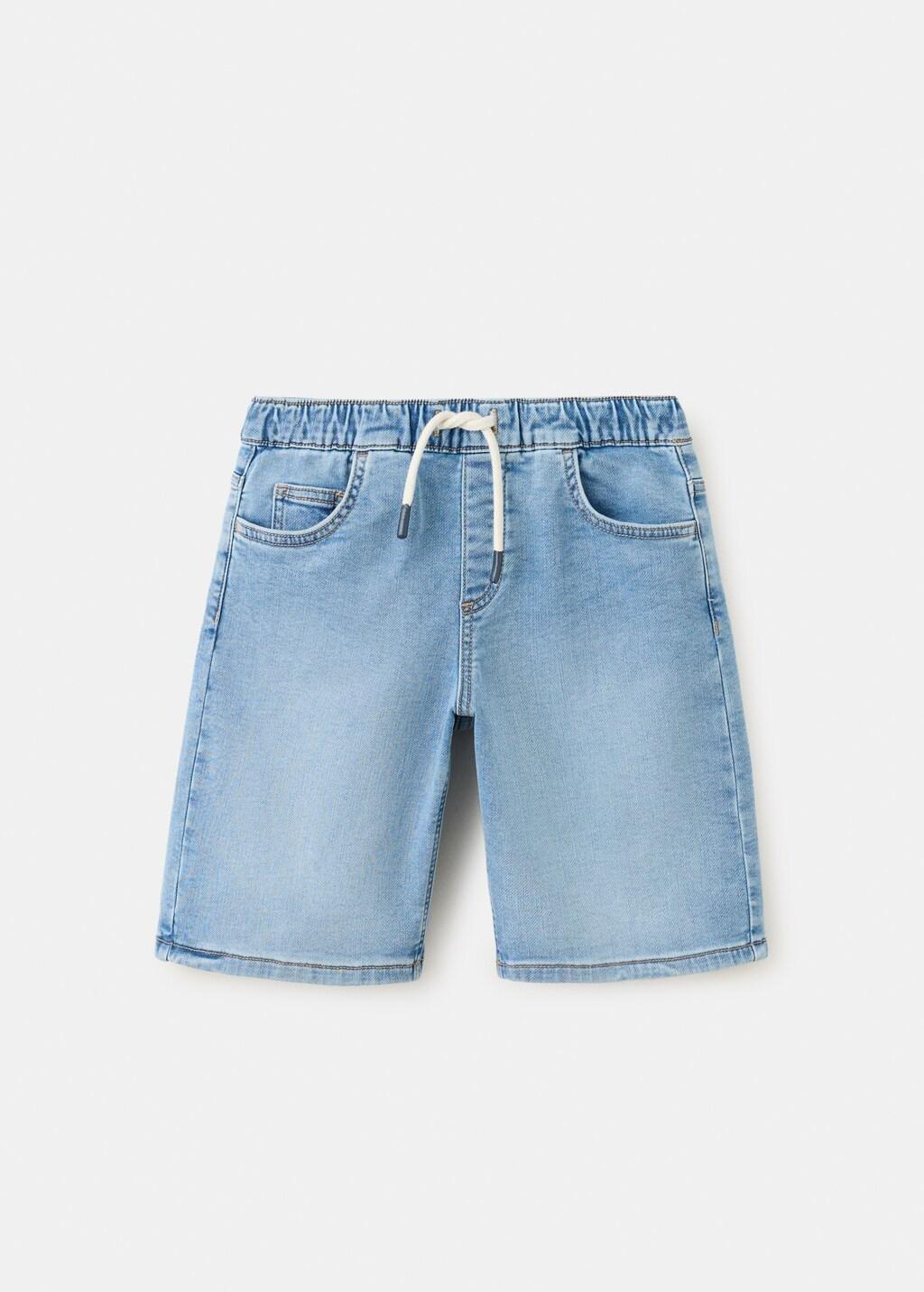 Blue Elastic Waist Denim Bermuda Shorts, Kids Boy, Open Blue, medium