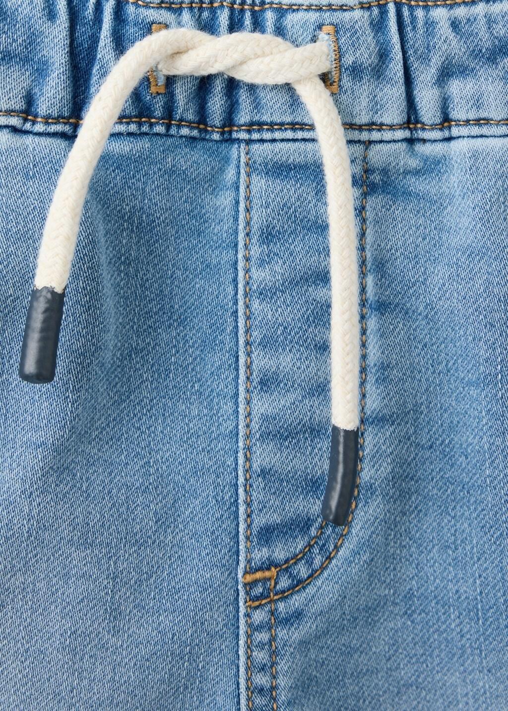 Blue Elastic Waist Denim Bermuda Shorts, Kids Boy, Open Blue, medium