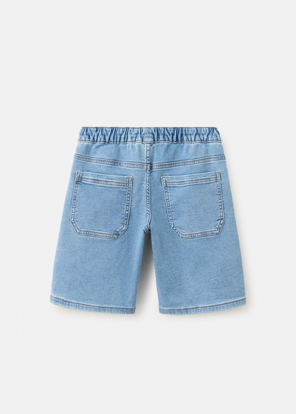 Blue Elastic Waist Denim Bermuda Shorts, Kids Boy, Open Blue, medium