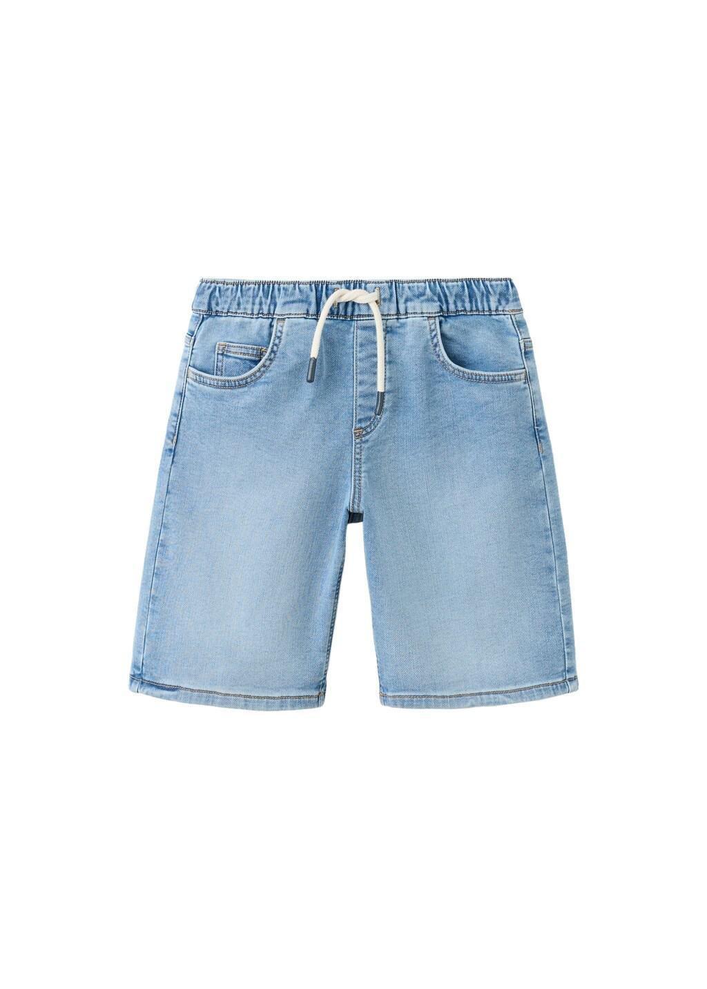 Blue Elastic Waist Denim Bermuda Shorts, Kids Boy, Open Blue, large image number 4