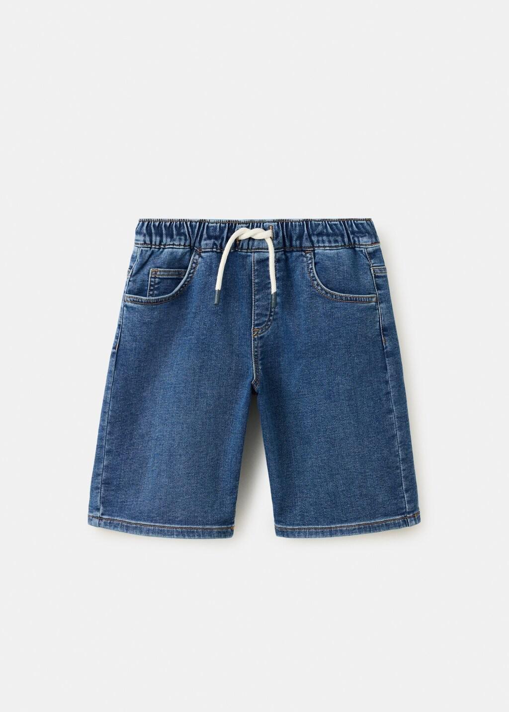 Blue Elastic Waist Denim Bermuda Shorts, Kids Boy, Open Blue, medium