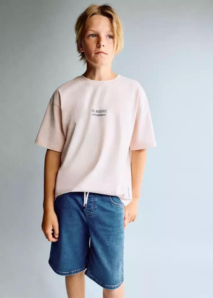Blue Elastic Waist Denim Bermuda Shorts, Kids Boy, Open Blue, medium