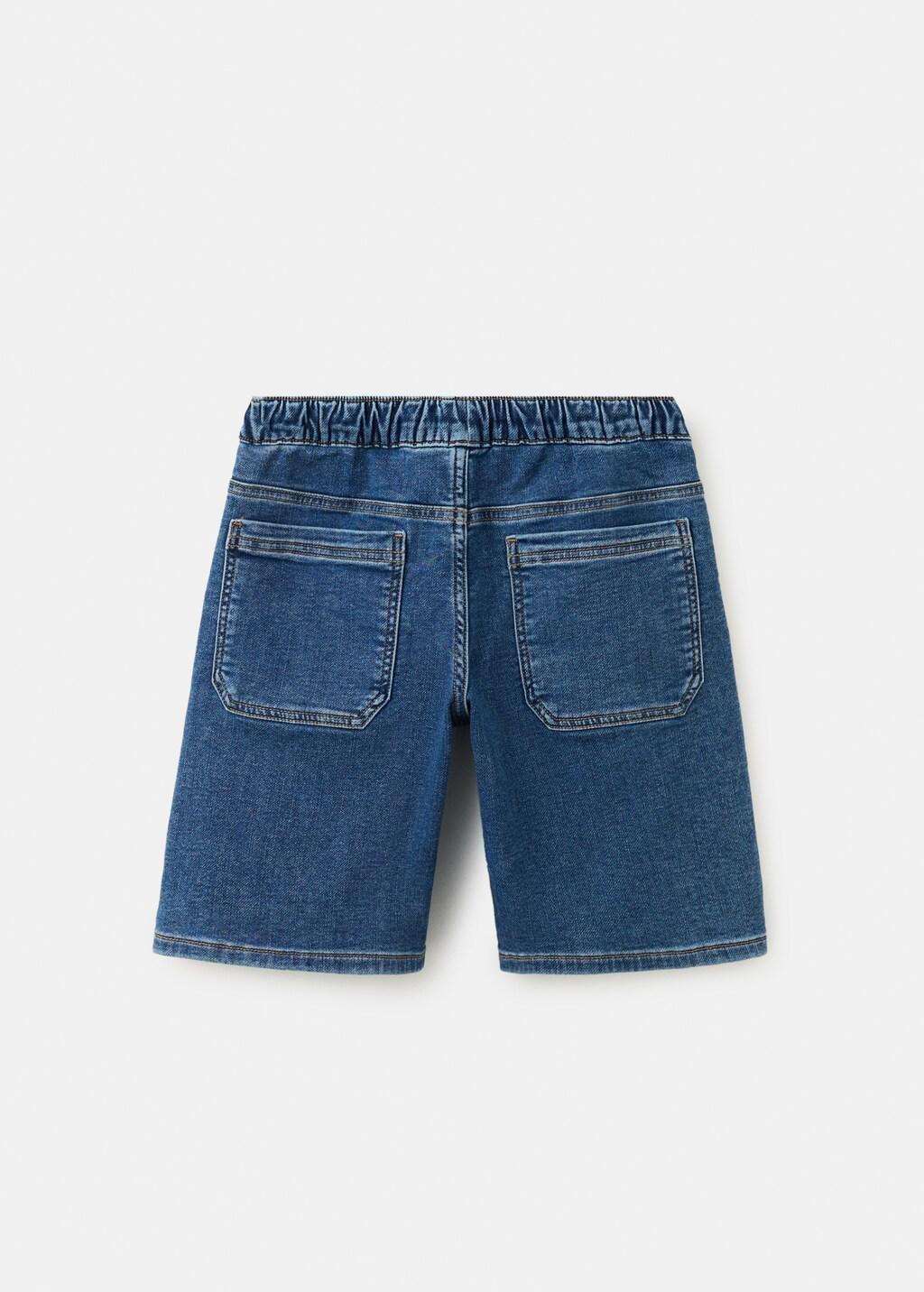 Blue Elastic Waist Denim Bermuda Shorts, Kids Boy, Open Blue, large image number 3