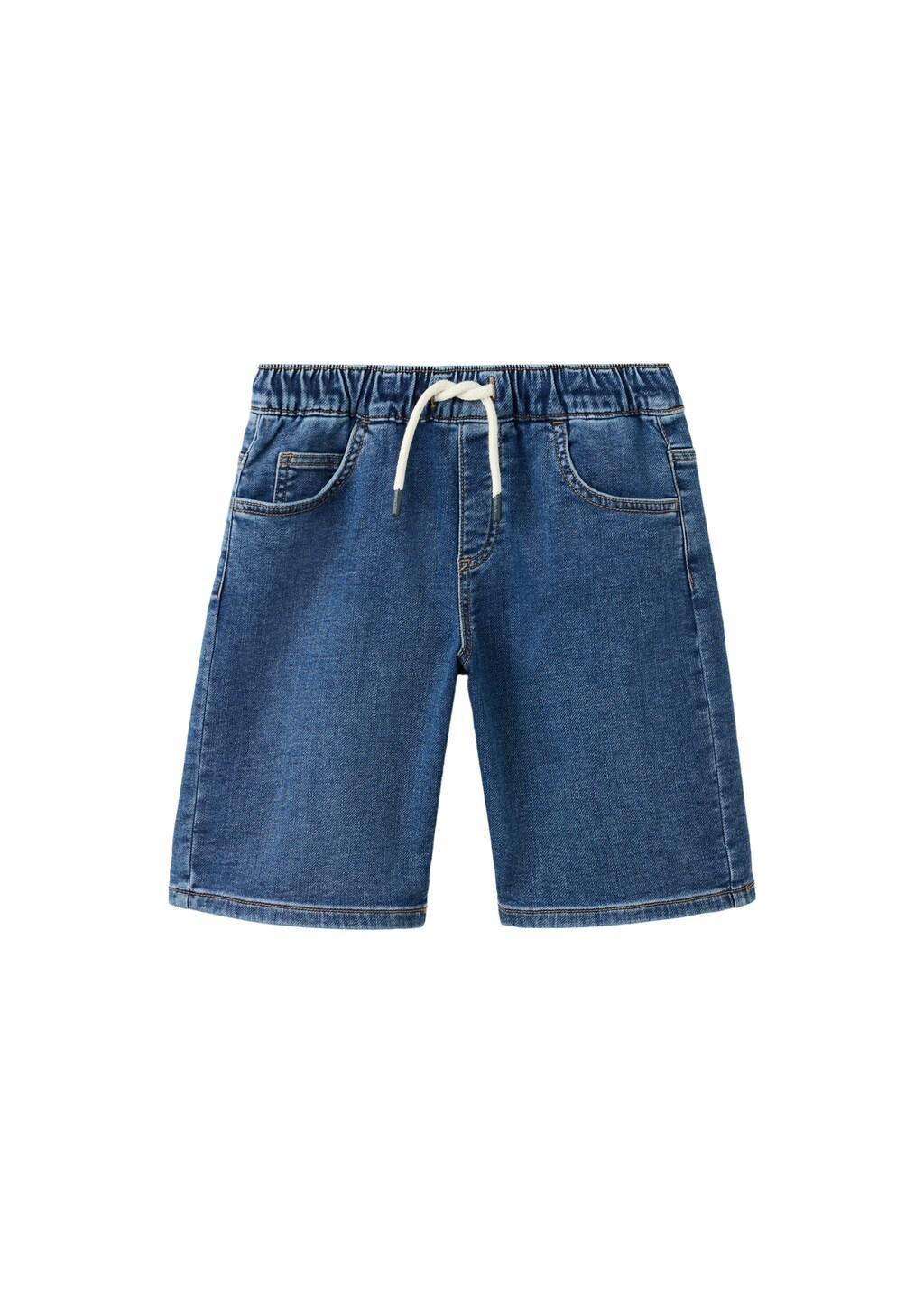 Blue Elastic Waist Denim Bermuda Shorts, Kids Boy, Open Blue, large image number 5