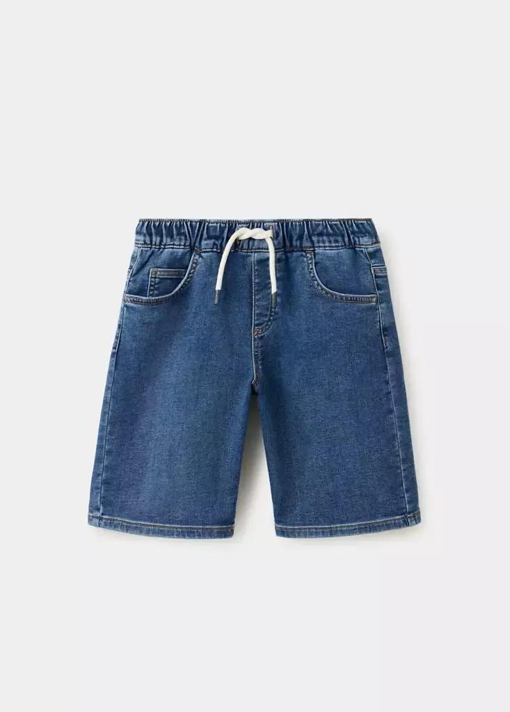 Blue Elastic Waist Denim Bermuda Shorts, Kids Boy, Open Blue, large image number 6