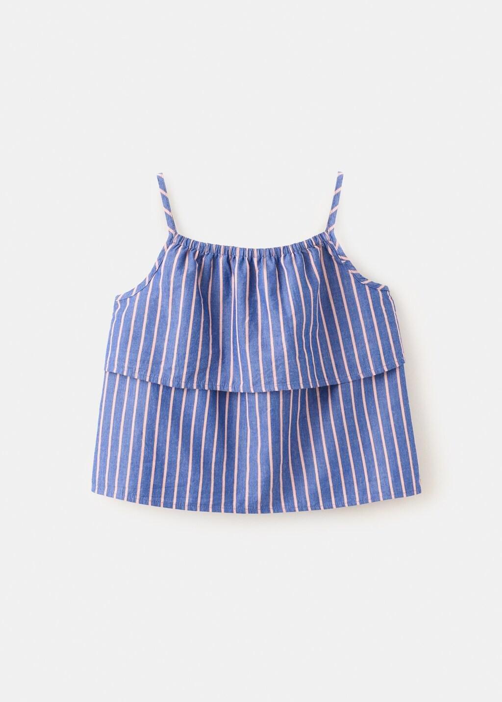 Blue Striped Cotton Blouse, Kids Girls, Medium Blue, large image number 0