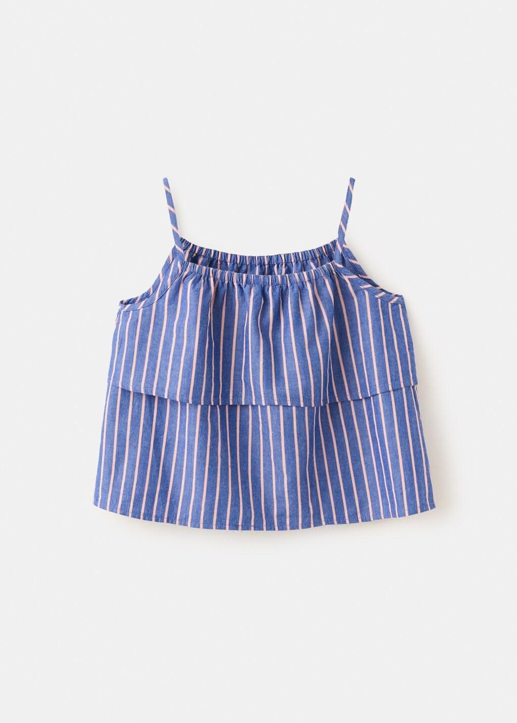 Blue Striped Cotton Blouse, Kids Girls, Medium Blue, large image number 1