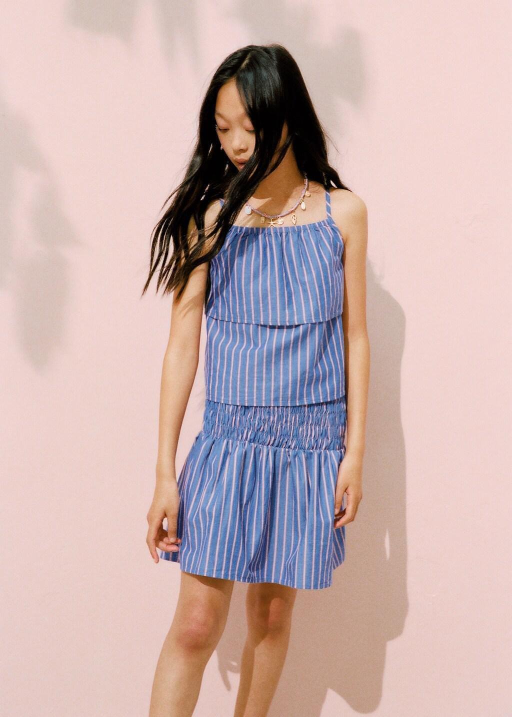 Blue Striped Cotton Blouse, Kids Girls, Medium Blue, large image number 3