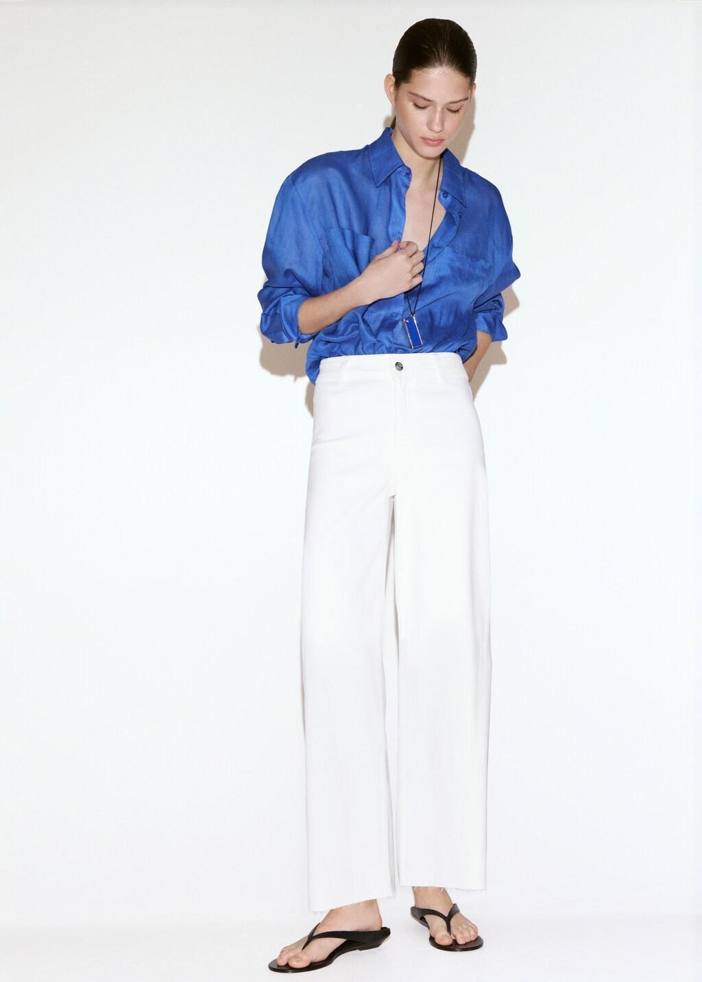 White Catherin Culotte High-Rise Jeans, White, medium