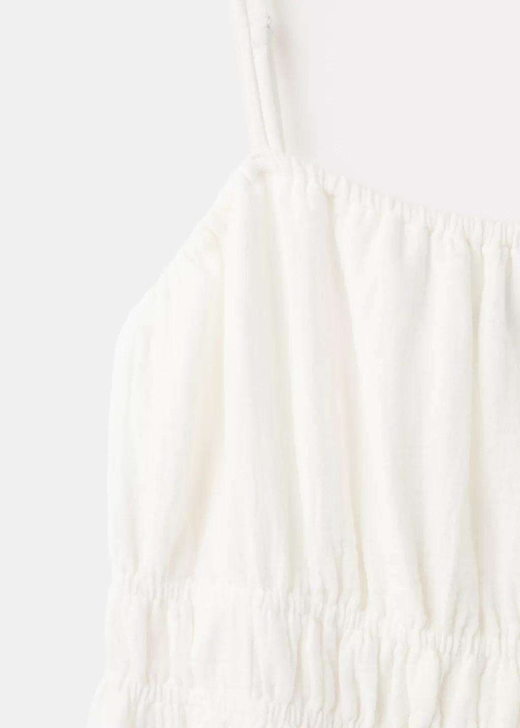 White Crinkled Muslin Dress, White, large image number 1