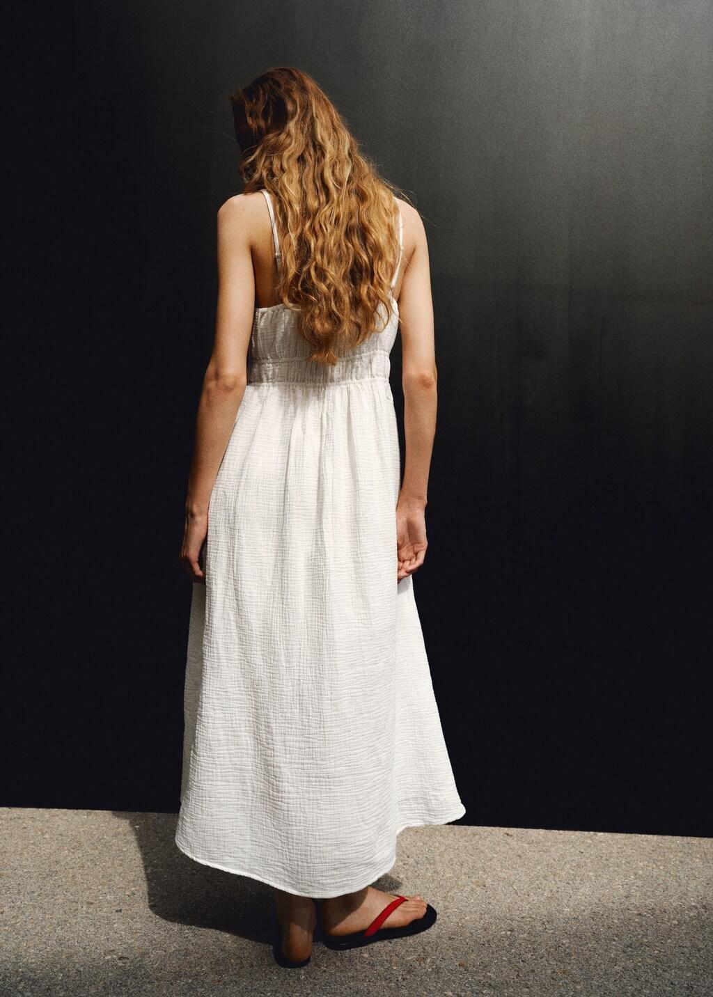 White Crinkled Muslin Dress, White, large image number 2