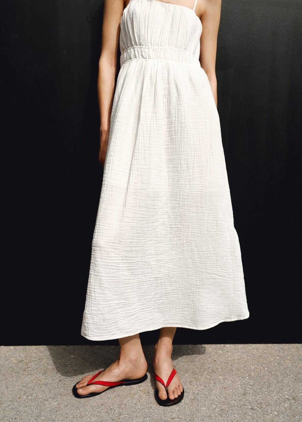 White Crinkled Muslin Dress, White, large image number 3