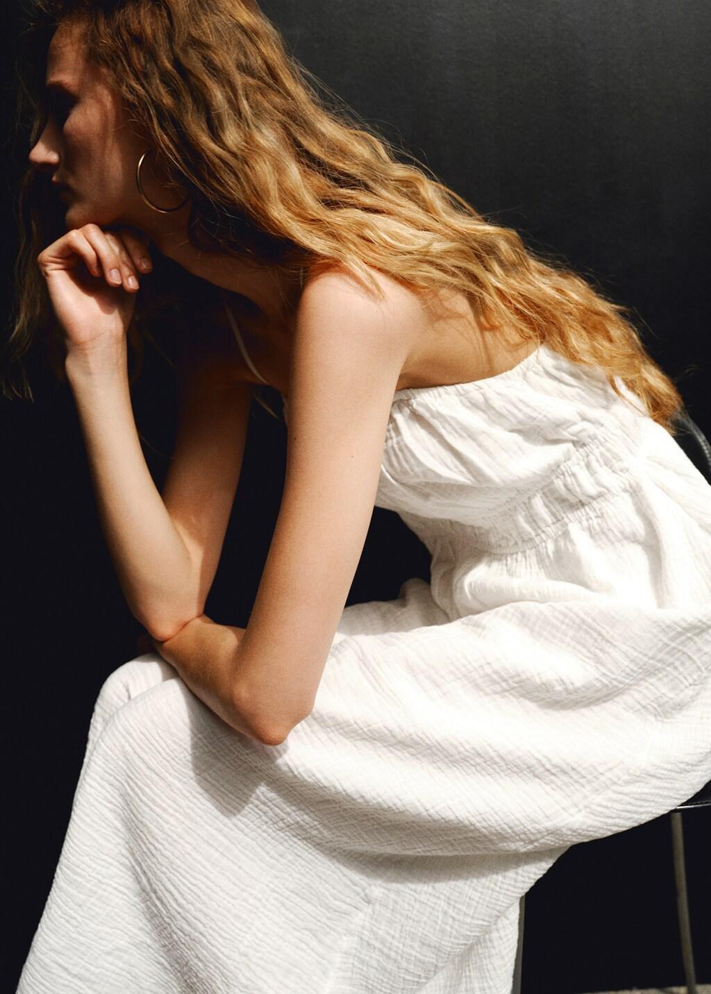 White Crinkled Muslin Dress, White, large image number 4