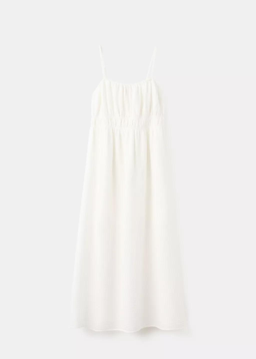 White Crinkled Muslin Dress, White, large image number 7