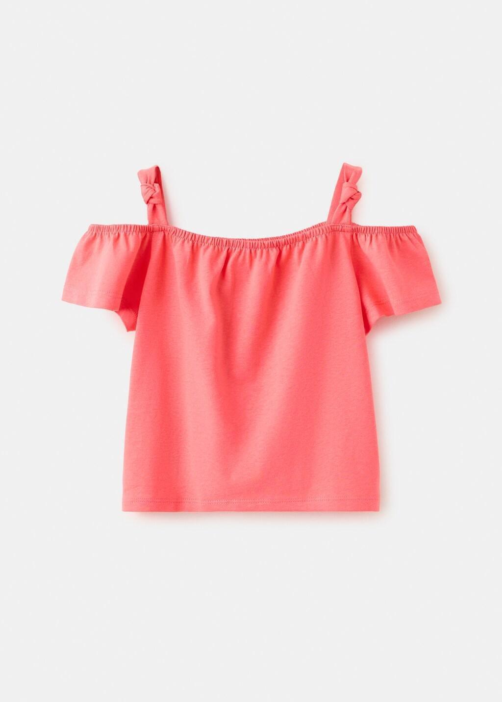 Red Plain T-Shirt With Decorative Knot, Baby Girl, Bright Red, large image number 0