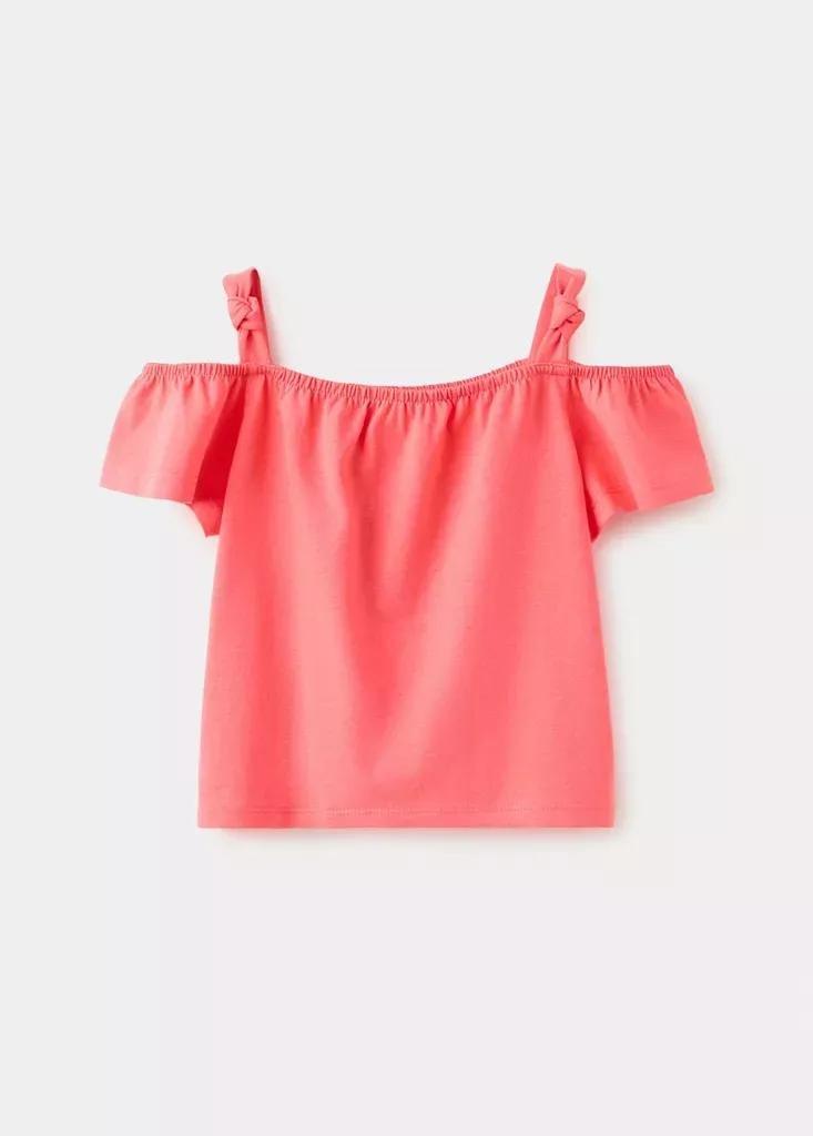 Red Plain T-Shirt With Decorative Knot, Baby Girl, Bright Red, large image number 5