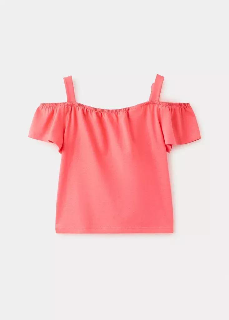Red Plain T-Shirt With Decorative Knot, Baby Girl, Bright Red, large image number 6