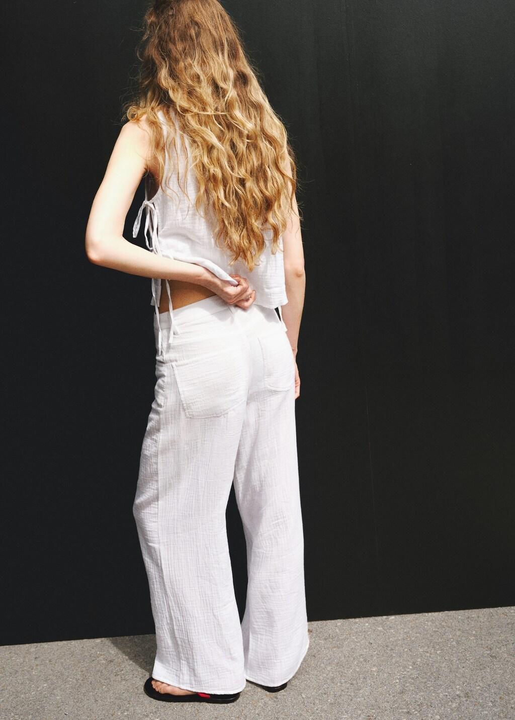 WHITE Straight-leg crinkle trousers with a mid-rise, White, large image number 2