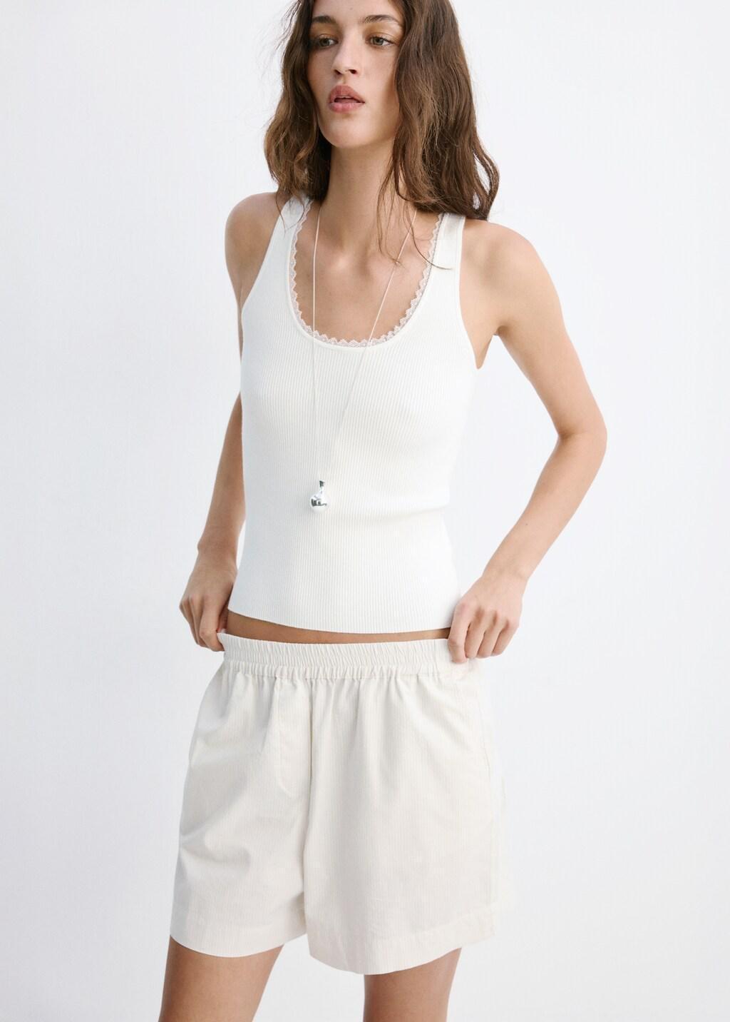 Beige Ribbed Top With Lace Detail, Light Beige, large image number 3