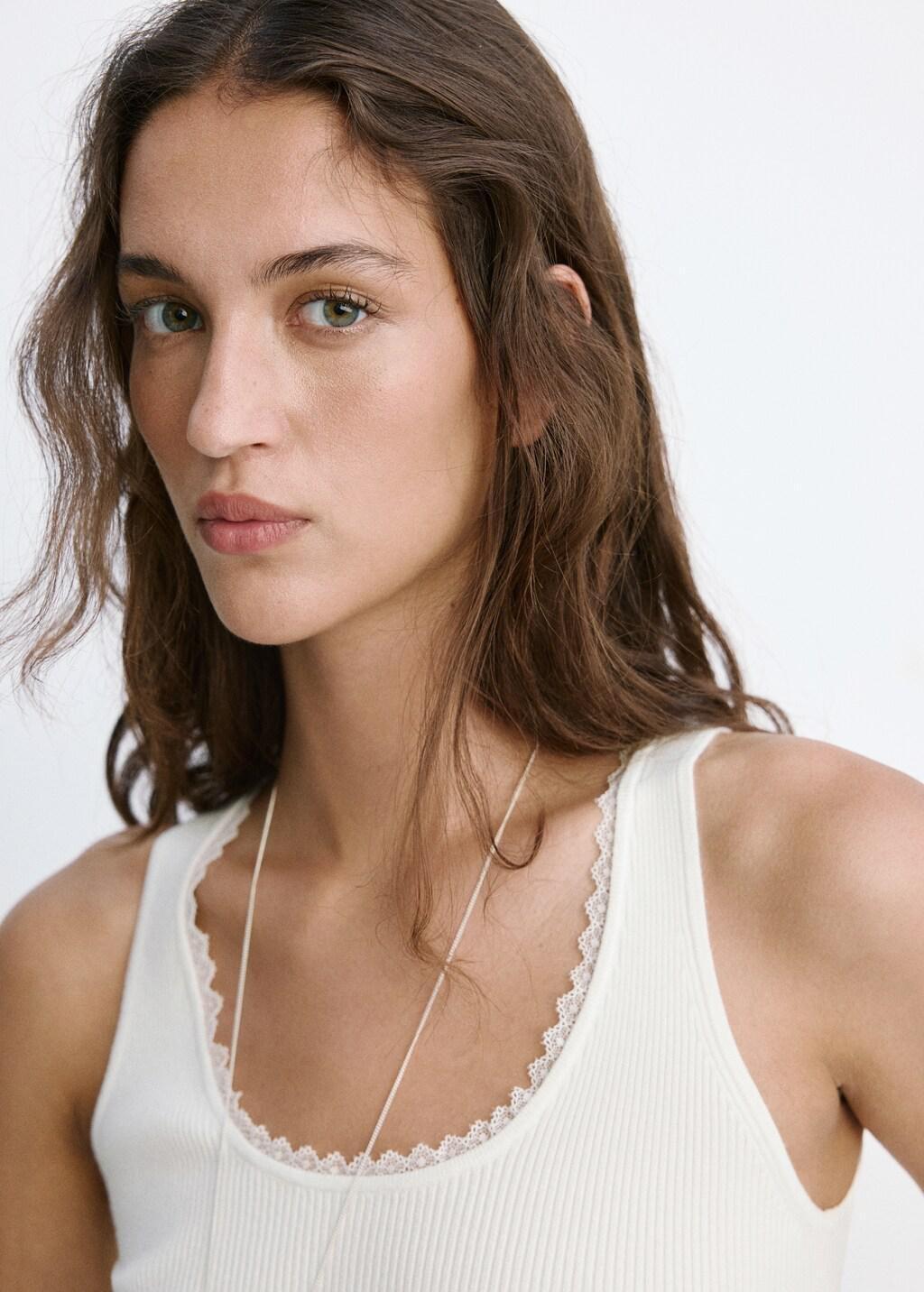 Beige Ribbed Top With Lace Detail, Light Beige, large image number 4