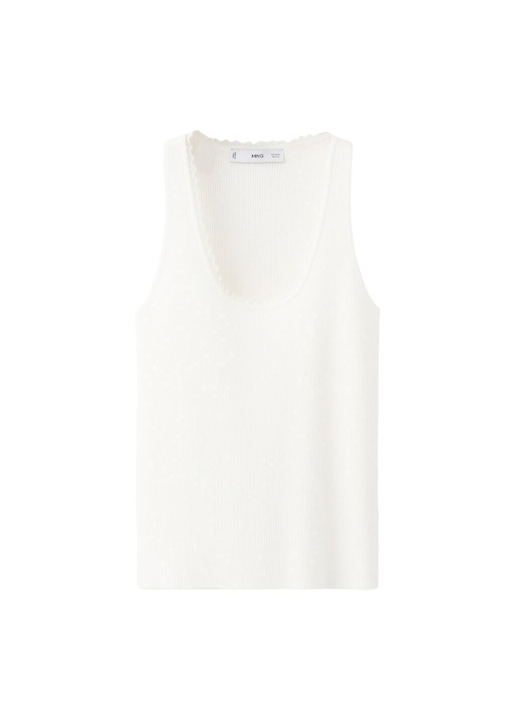 Beige Ribbed Top With Lace Detail, Light Beige, large image number 6