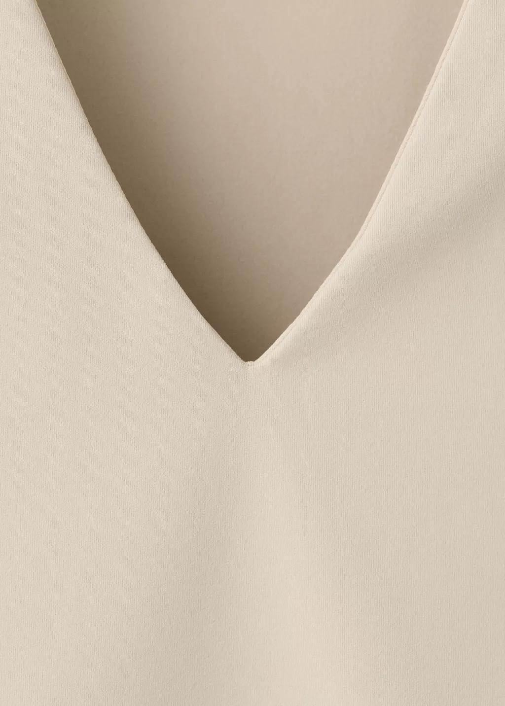 Beige Fitted V-Neck Top, Light Beige, large image number 1