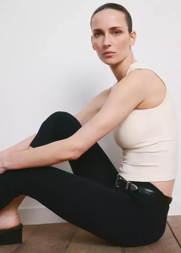 Beige Fitted V-Neck Top, Light Beige, large image number 9