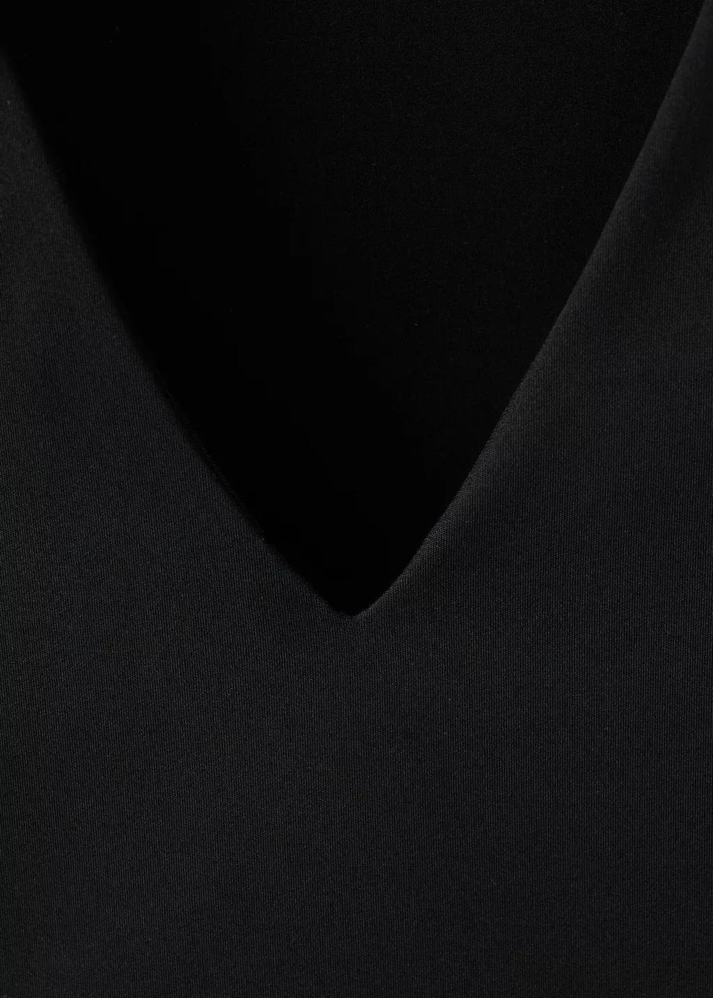 Black Fitted V-Neck Top, Black, medium