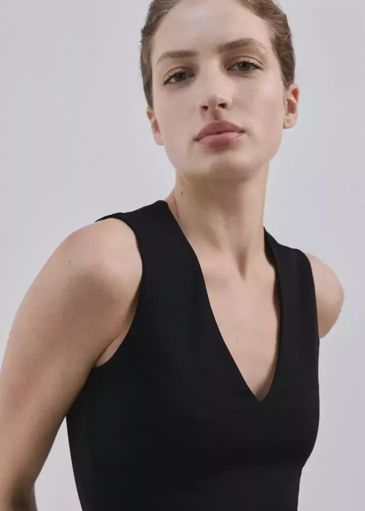 Black Fitted V-Neck Top, Black, large image number 5