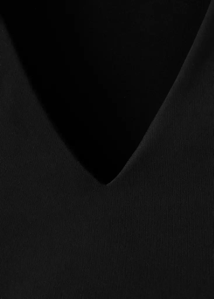 Black Fitted V-Neck Top, Black, large image number 9