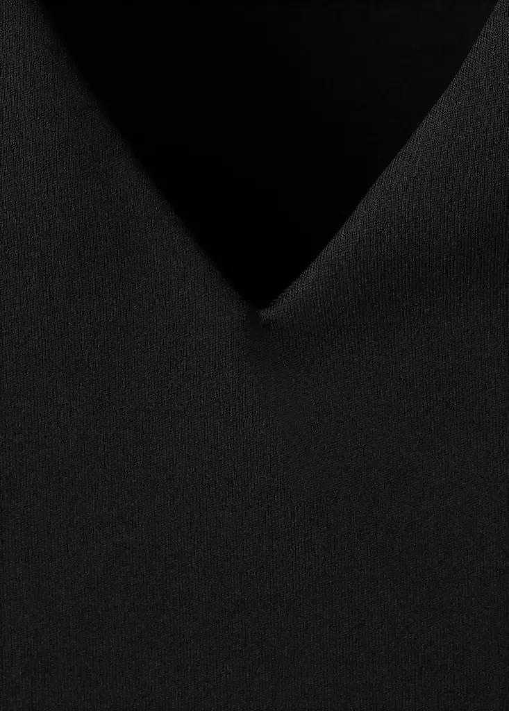 Black Fitted V-Neck Top, Black, large image number 12