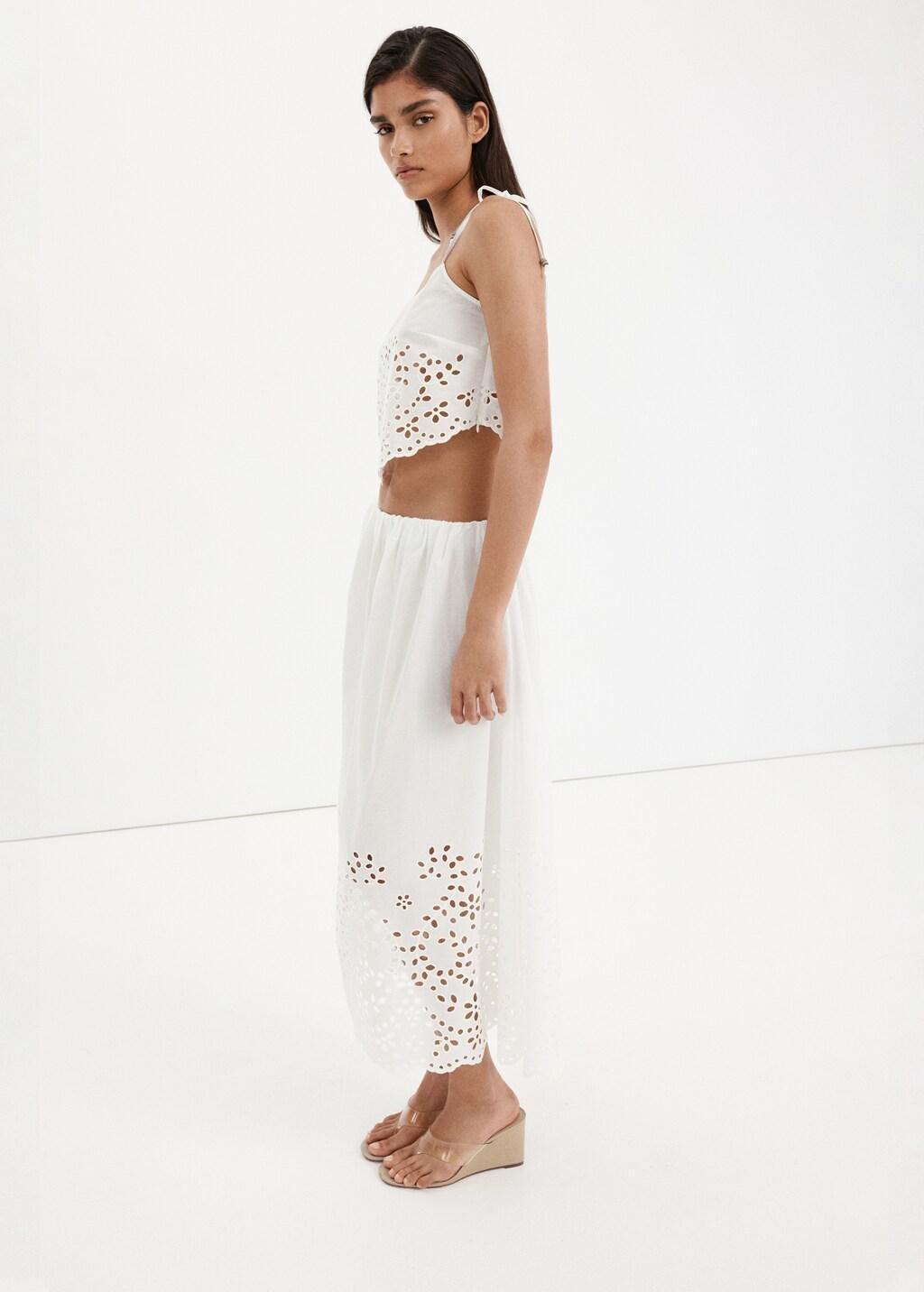 White Embroidered Open-Work Top, Natural White, large image number 0