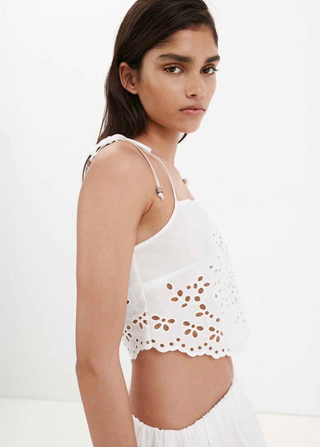 White Embroidered Open-Work Top, Natural White, large image number 3